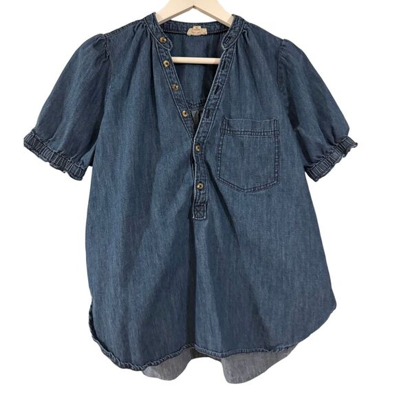Anthropologie Pilcro the Letterpress Aly chambray puff sleeve blouse small - Picture 7 of 7